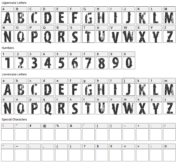 Distress Font Character Map