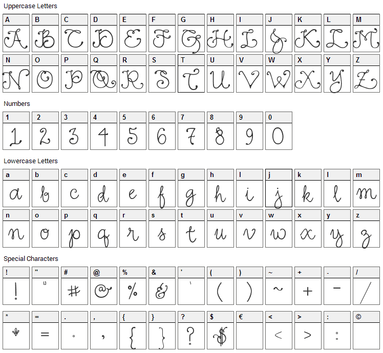 DJ Fancy Font Character Map