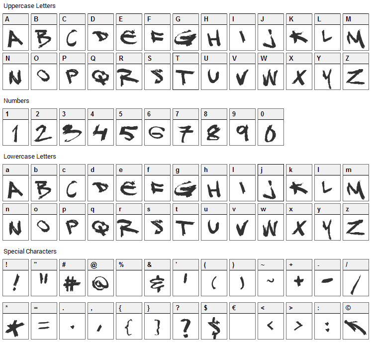 DJ Gross Font Character Map