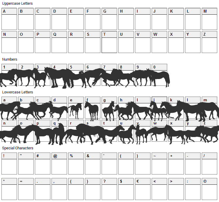 DJ Horses 1 Font Character Map