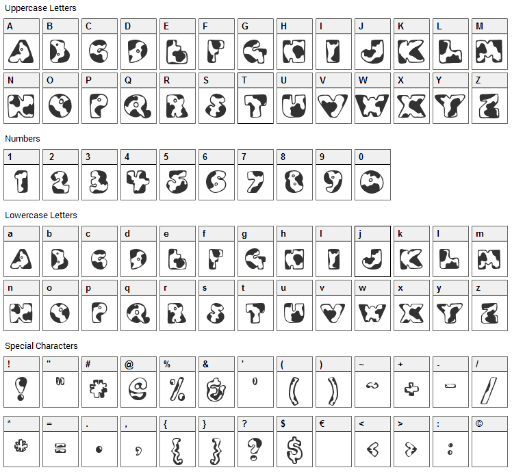 DJ Moo Font Character Map