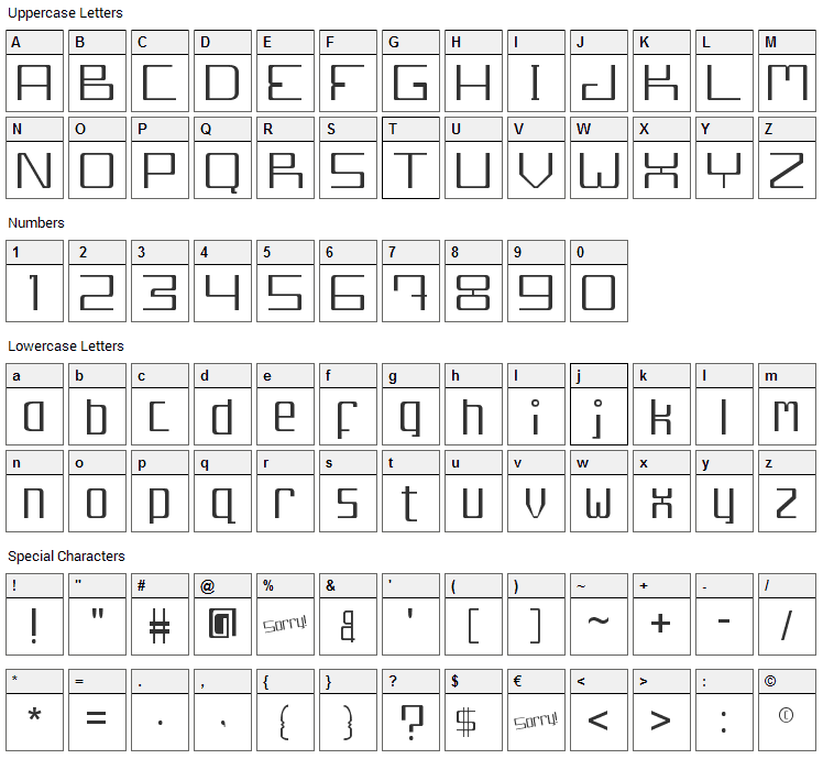 Djakarta 13210 Font Character Map