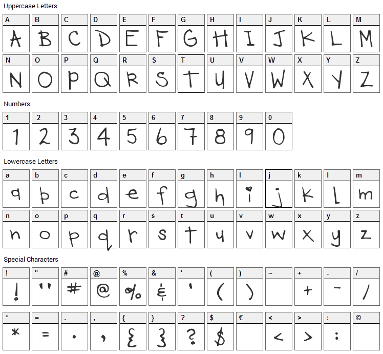 DJB Heart Of Dixi Font Character Map