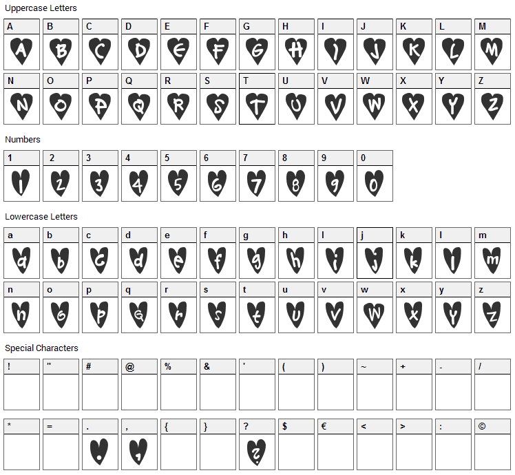 Djellibejbi Font Character Map