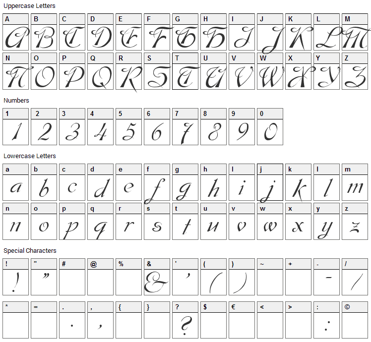 Dobkin Font Character Map