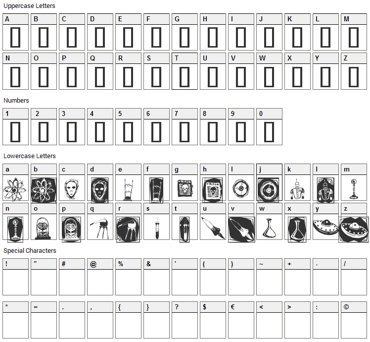 Doc Nimbus Bats Font Character Map