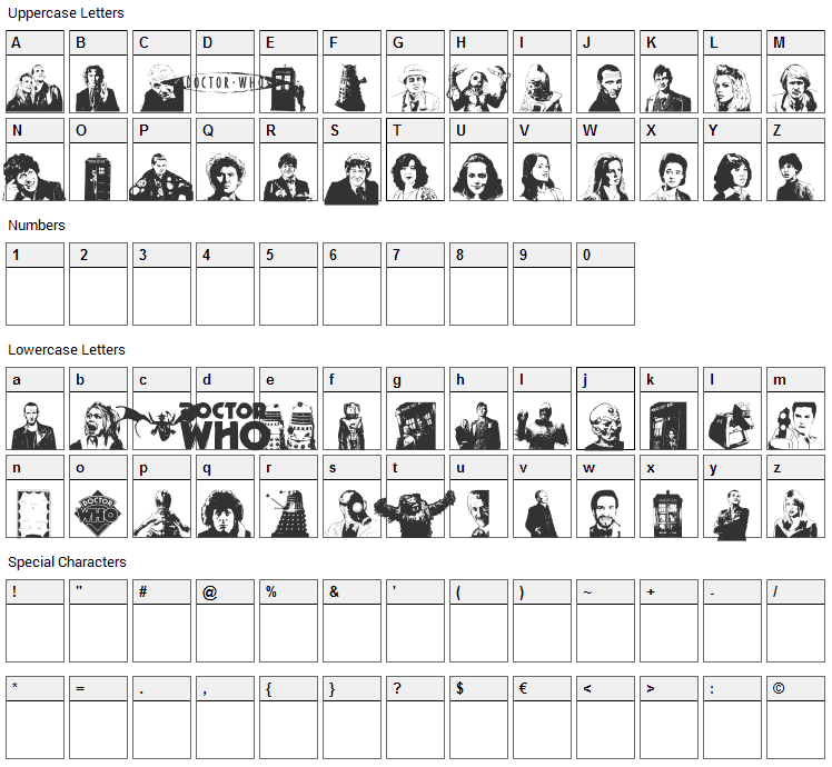 Doctor Who 2006 Font Character Map
