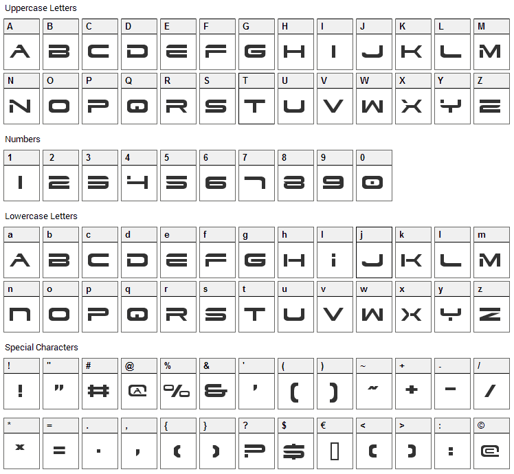 Dodger Font Character Map