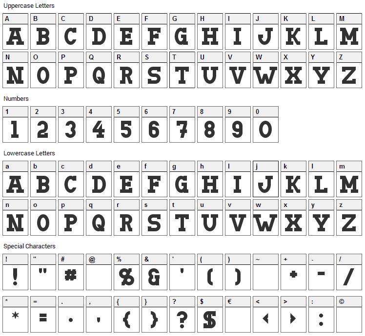 Doergon Font Character Map