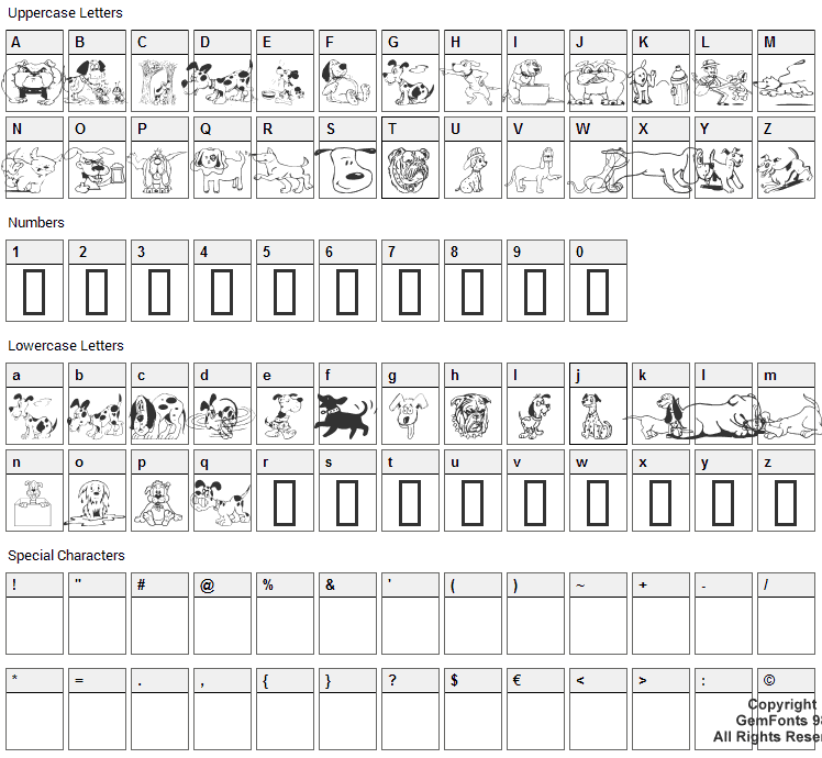 Doggon Font Character Map