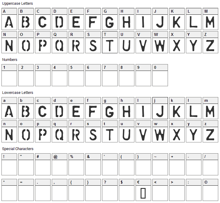 Dollar Store Stencil Font Character Map