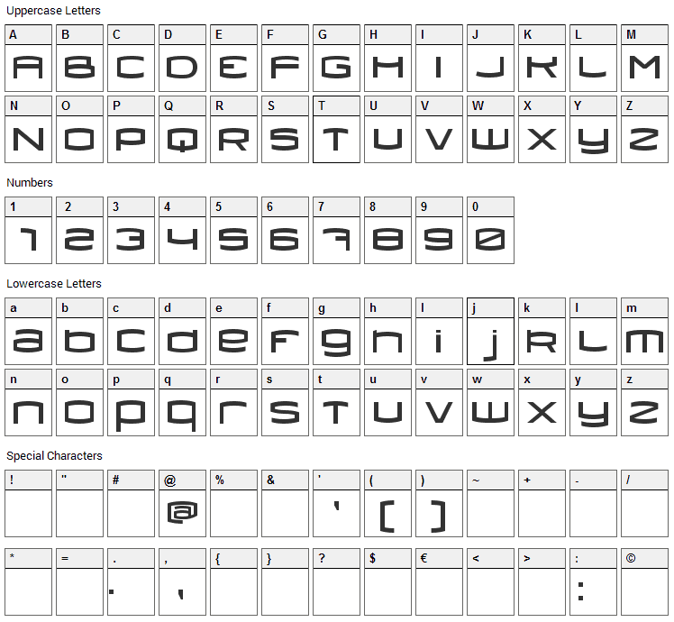 Dollis Font Character Map