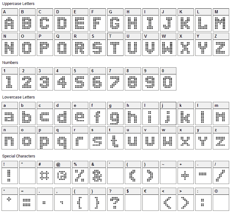 Dolly Dots Font Character Map