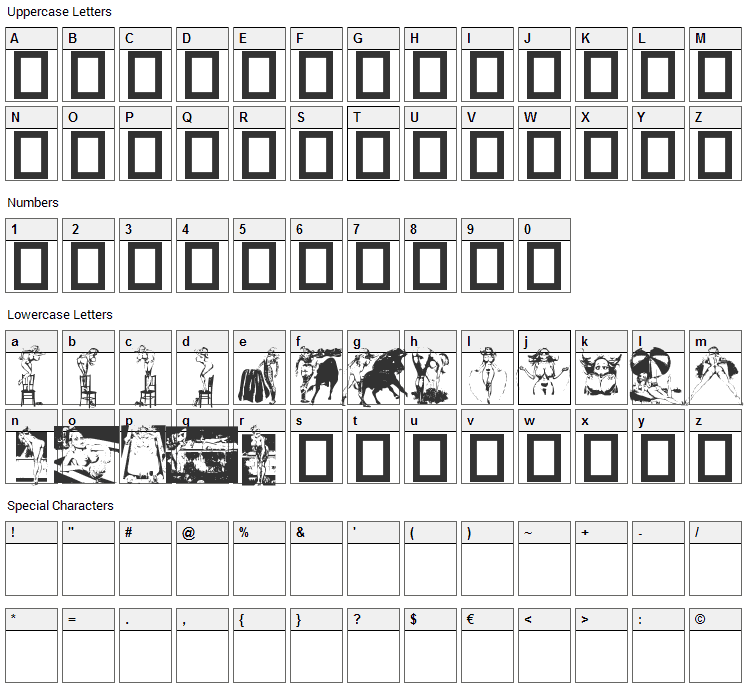 Dollybat Font Character Map