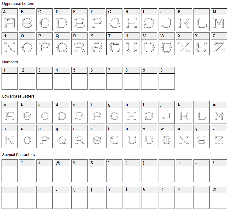 Dolphus-Mieg Alphabet Two Font Character Map