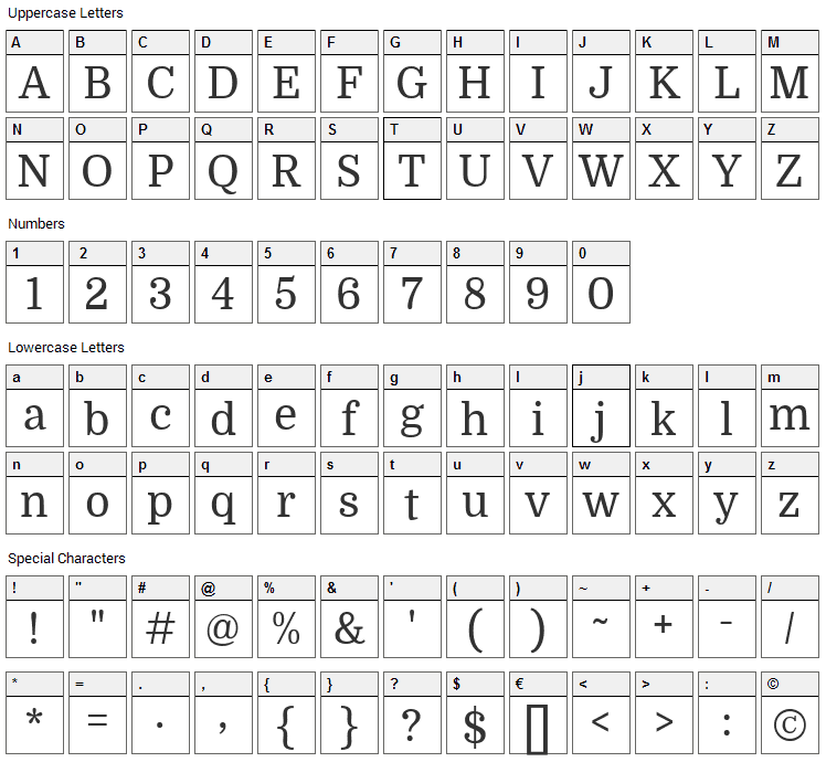 Domine Font Character Map