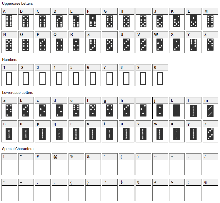 Dominoes Font Character Map