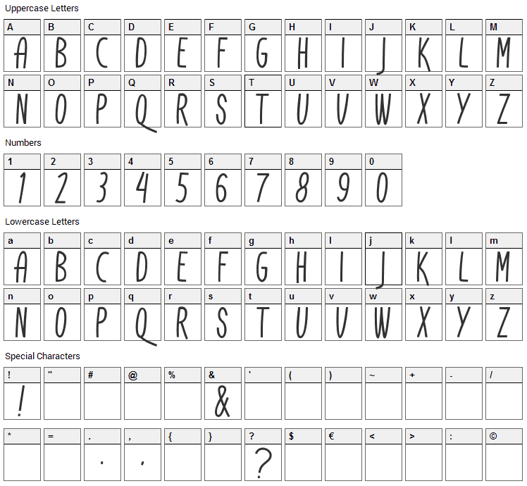 Don Aquarel Font Character Map