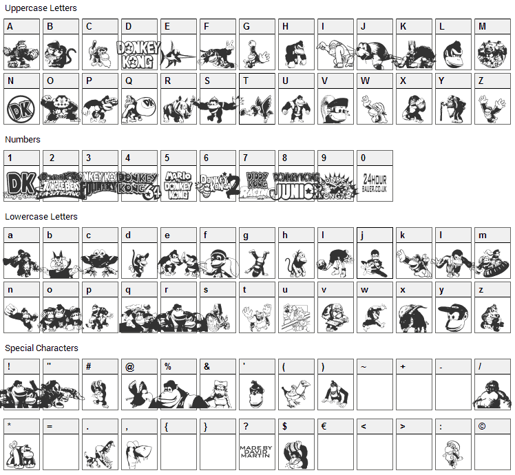 Donkey Kong World Font Character Map