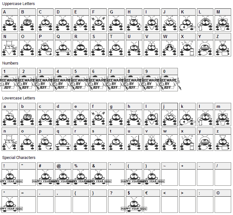 Dont Bug Me Font Character Map