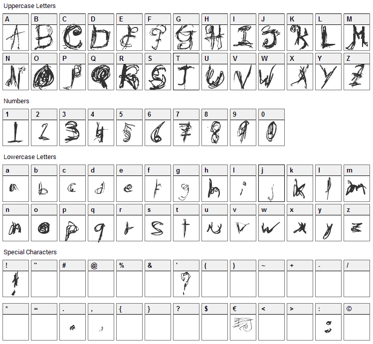 Dont Wanna Font Character Map