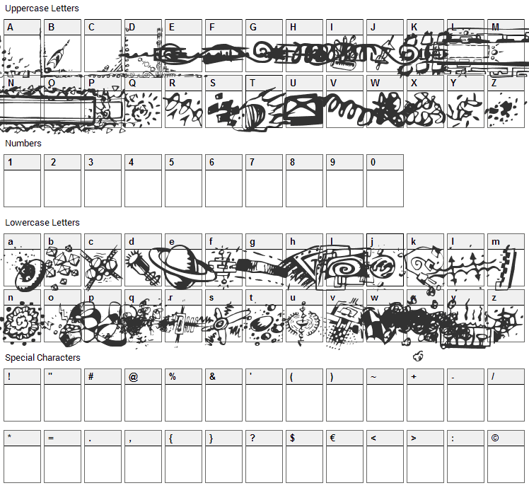 Doodle Art Font Character Map