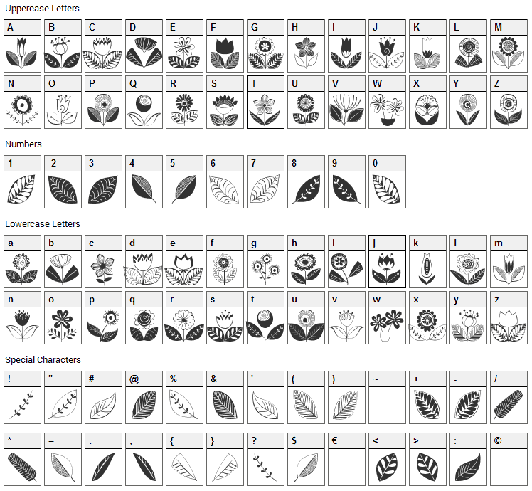 Doodle Dings 2 Retro Flowers Font Character Map