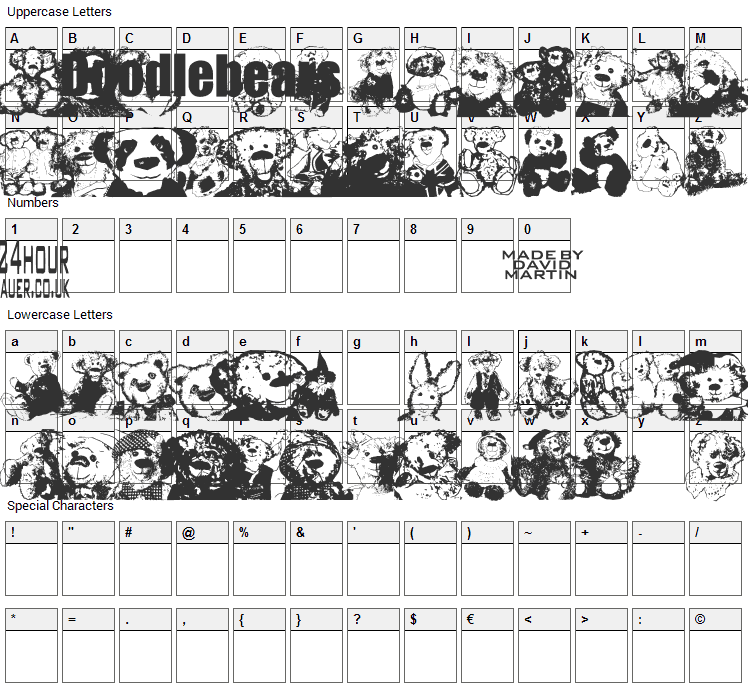 Doodlebears Font Character Map