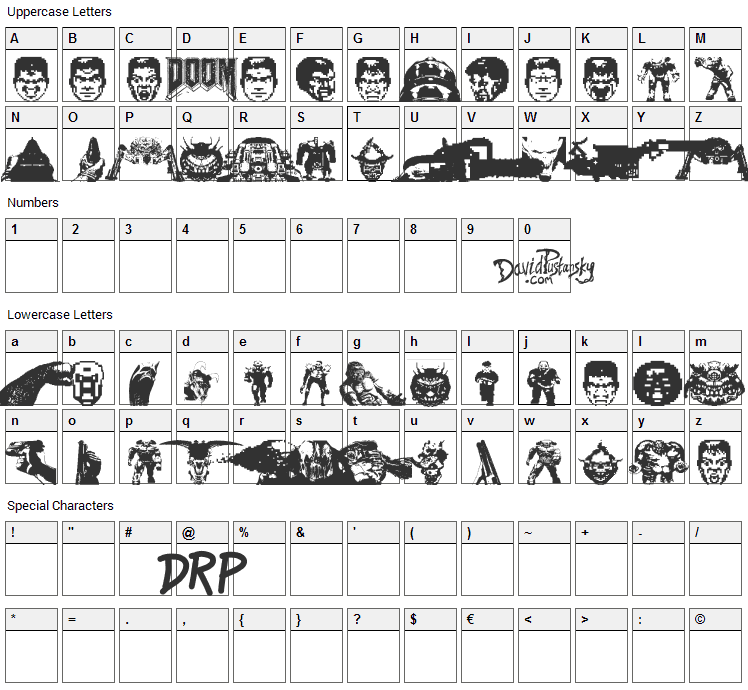 Doom And Gloom Font Character Map