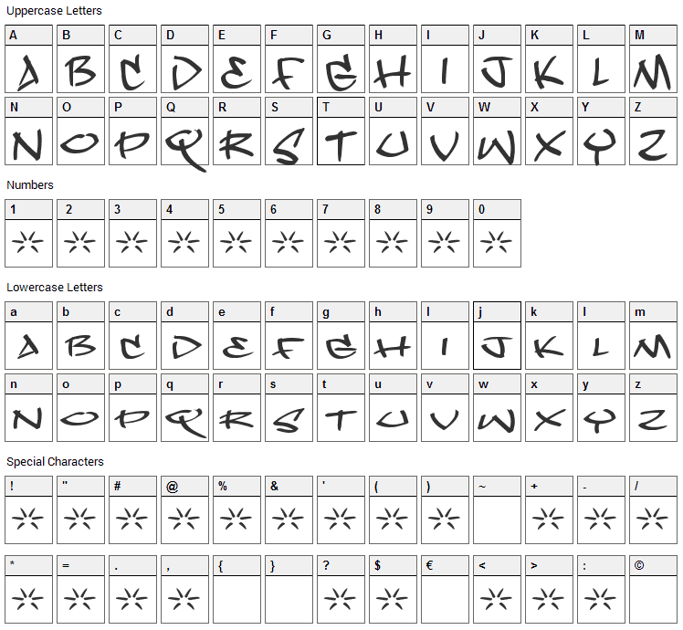 Dope Jam Font Character Map