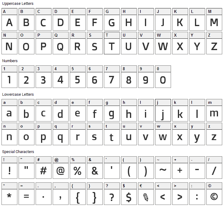 Doppio One Font Character Map