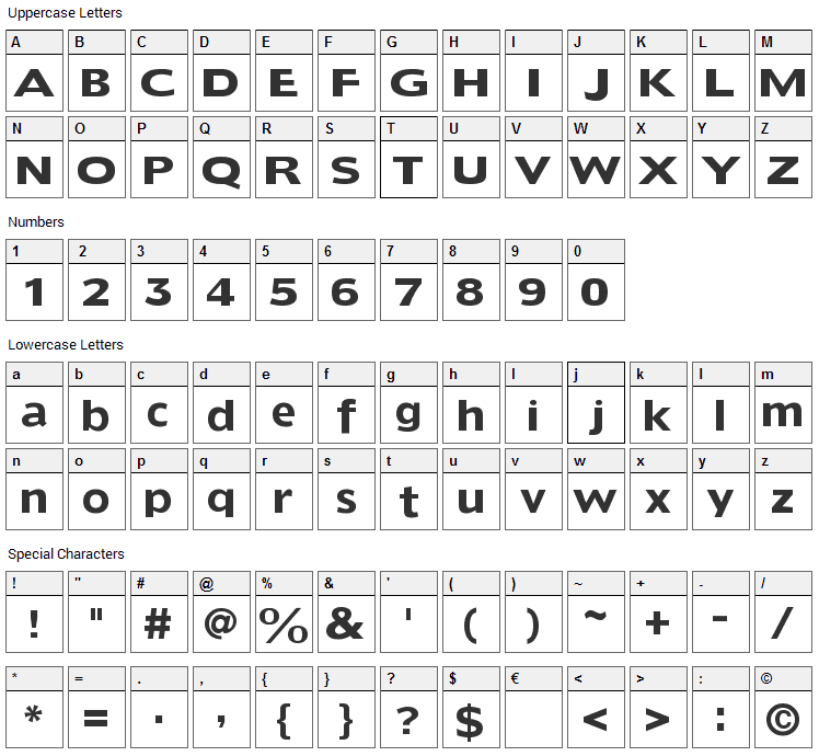 Dorado Headline Font Character Map