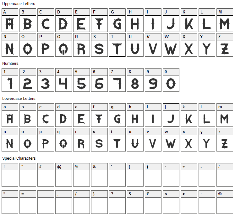 Dornen Font Character Map