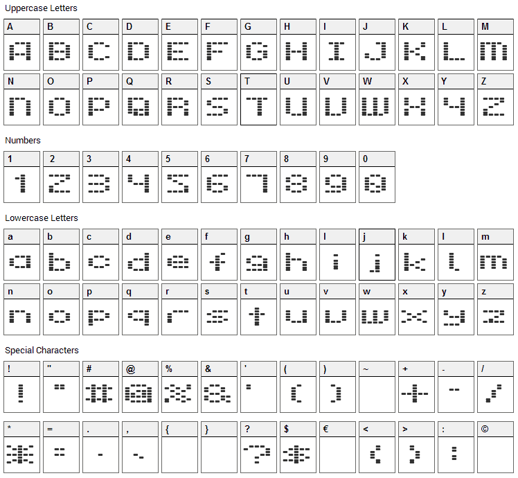 Dot 28 Font Character Map