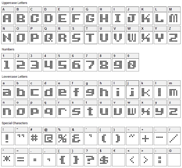 Dot Font Character Map