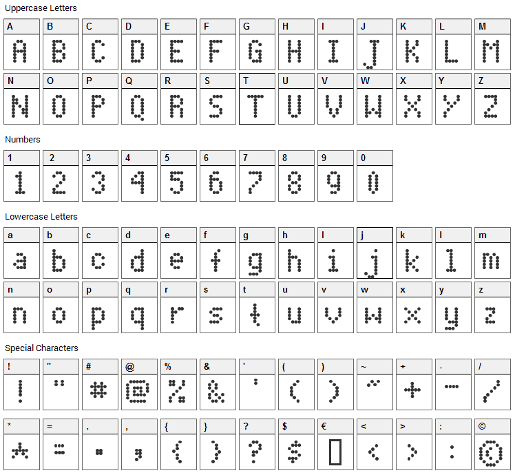 Dot Matrix Font Character Map