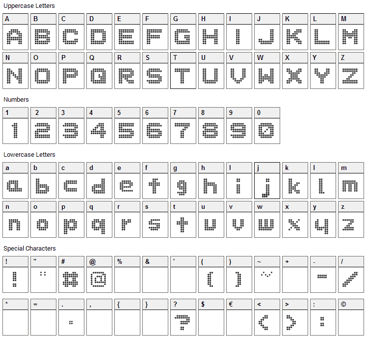 Dot Special Font Character Map