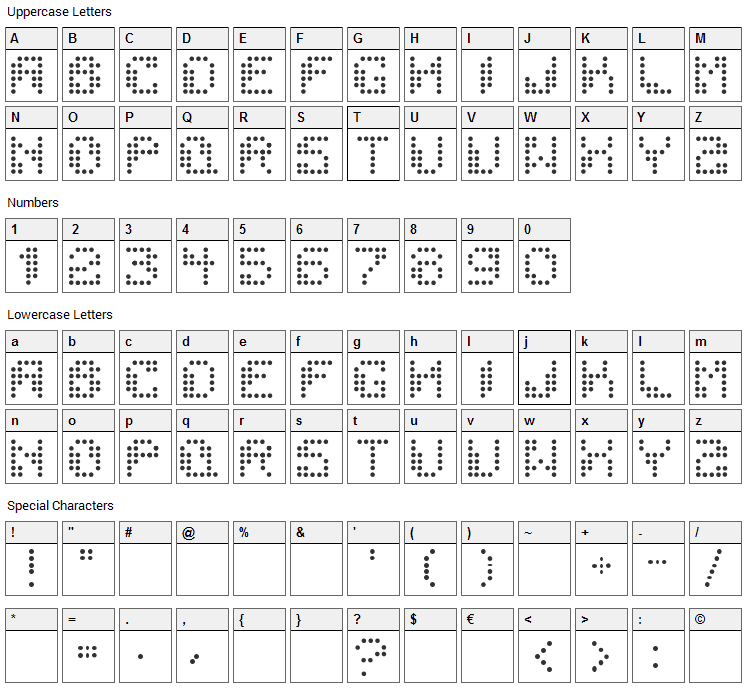 Dotchaos Font Character Map