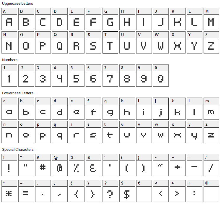 Dotspitch Font Character Map