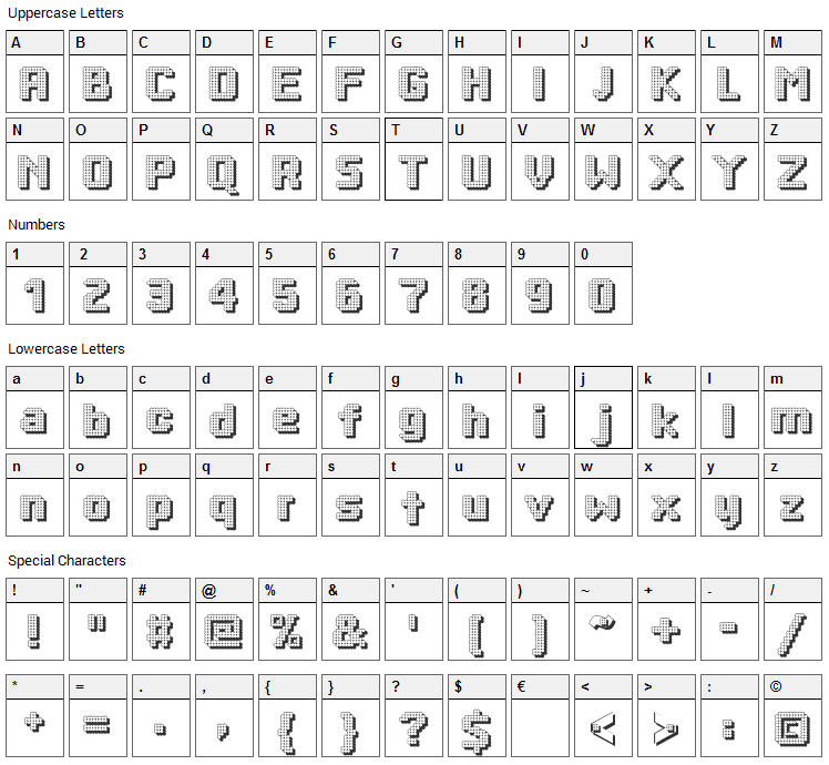 Dotty Shadow Font Character Map