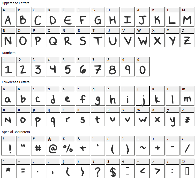 Double N Font Character Map