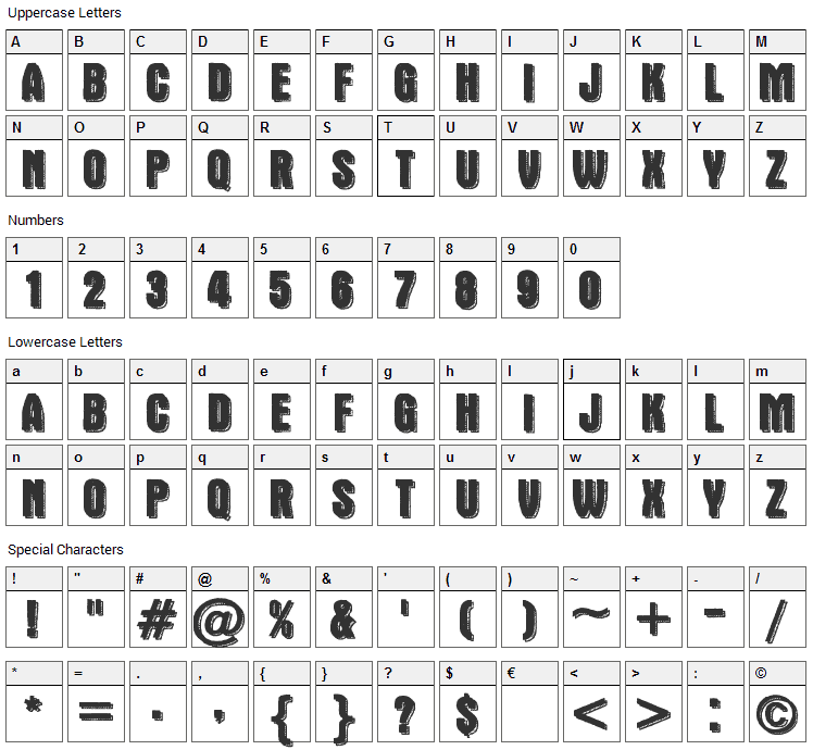 Double Slug Font Character Map
