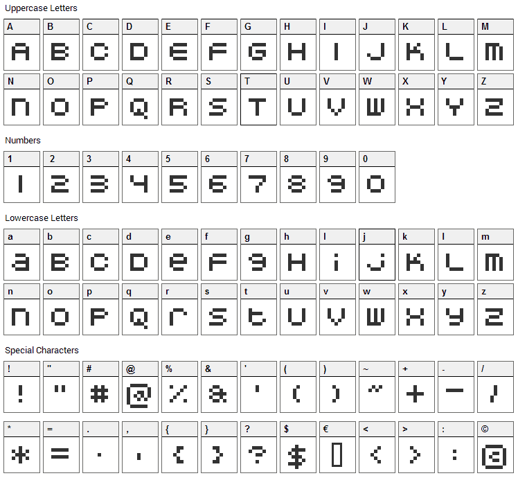 DoubleOhOne Font Character Map