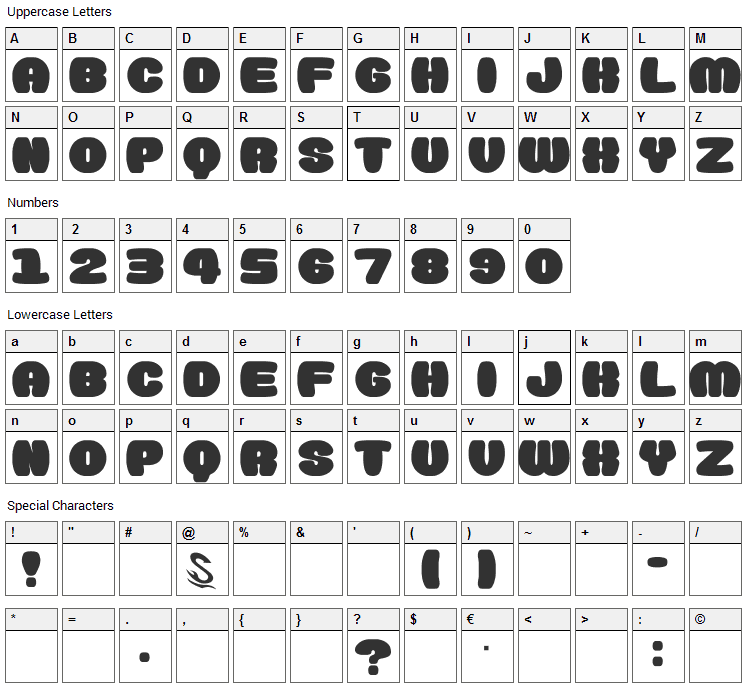 Doughnut Monster Font Character Map