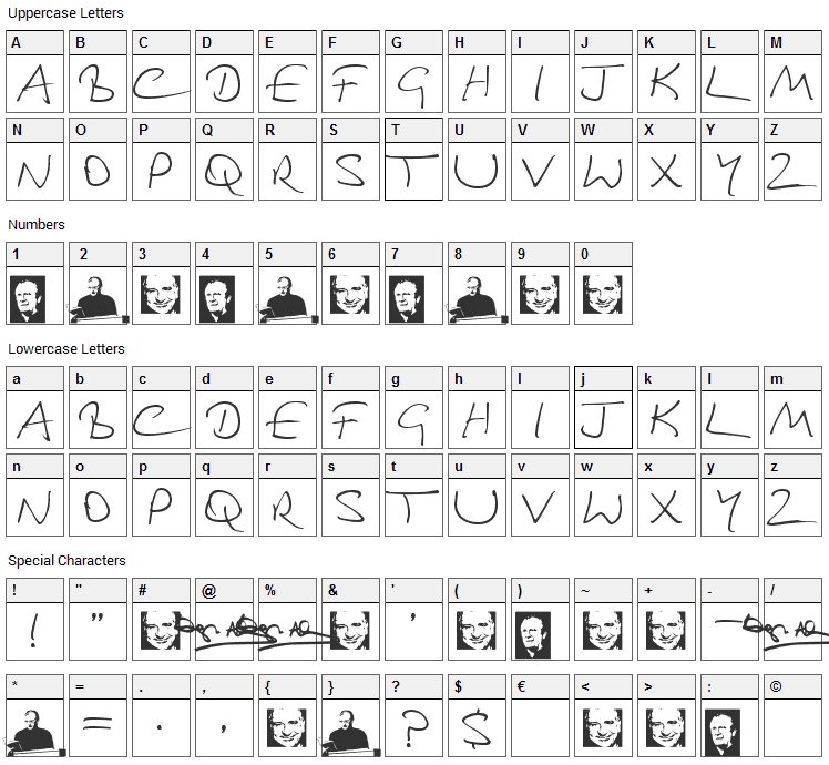 Douglas Adams Hand Font Character Map