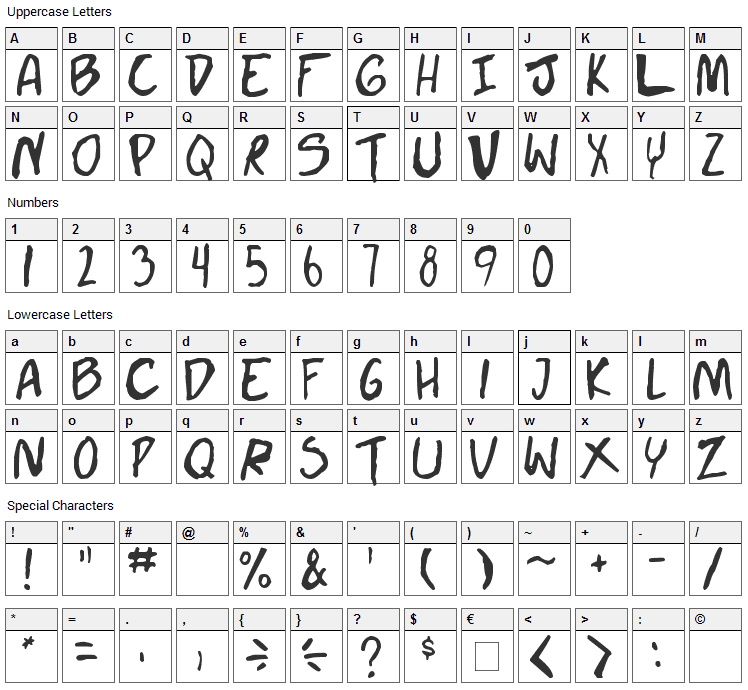 Doujinshi Font Character Map