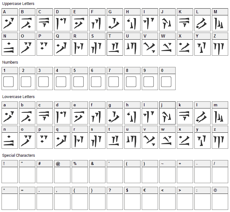 Dovahkiin Font Character Map