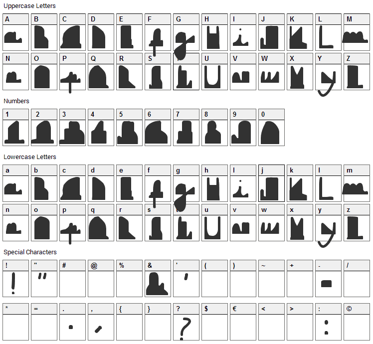 DownBoy Font Character Map