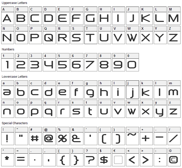 Downlink Font Character Map