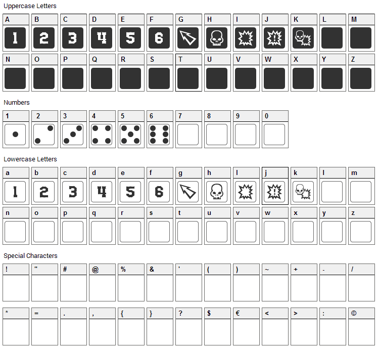 dPoly Block Dice Font Character Map